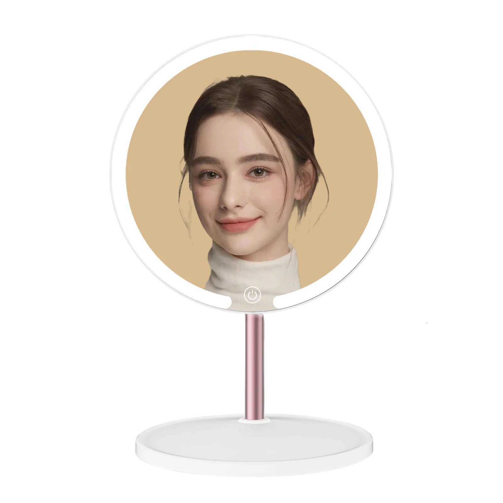 New Rechargeable Makeup Mirror Portable 3 Color LED Light Makeup Mirror USB Rechargeable 2-in-1 Desktop Beauty MirrorT251213