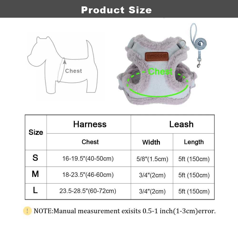 Warm Winter Dog Harness Leash Set Soft Fur Padded Dogs Cat Vest Harness With Pet Lead Rope For Small Medium Large Dogs Chihuahua M251213