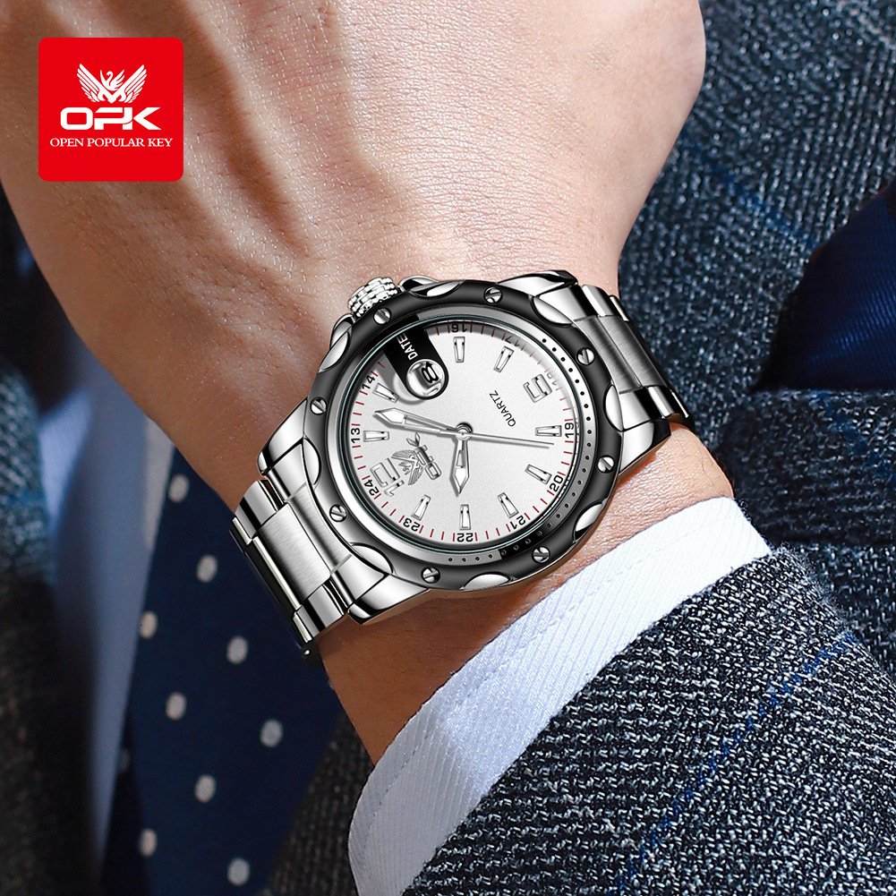 OPK Designer Men's Watches Are Fashionable, Simple, Versatile, Outdoor Sports Watches, Calendar Luminous Men's Steel Band Waterproof Watches