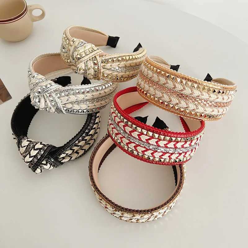 Popar Rivets Sequins Hair Accories Heaear For Wen Luxury Sier Wire Woven Metal Punk Style Rivets Hair Hoops dr Y251213