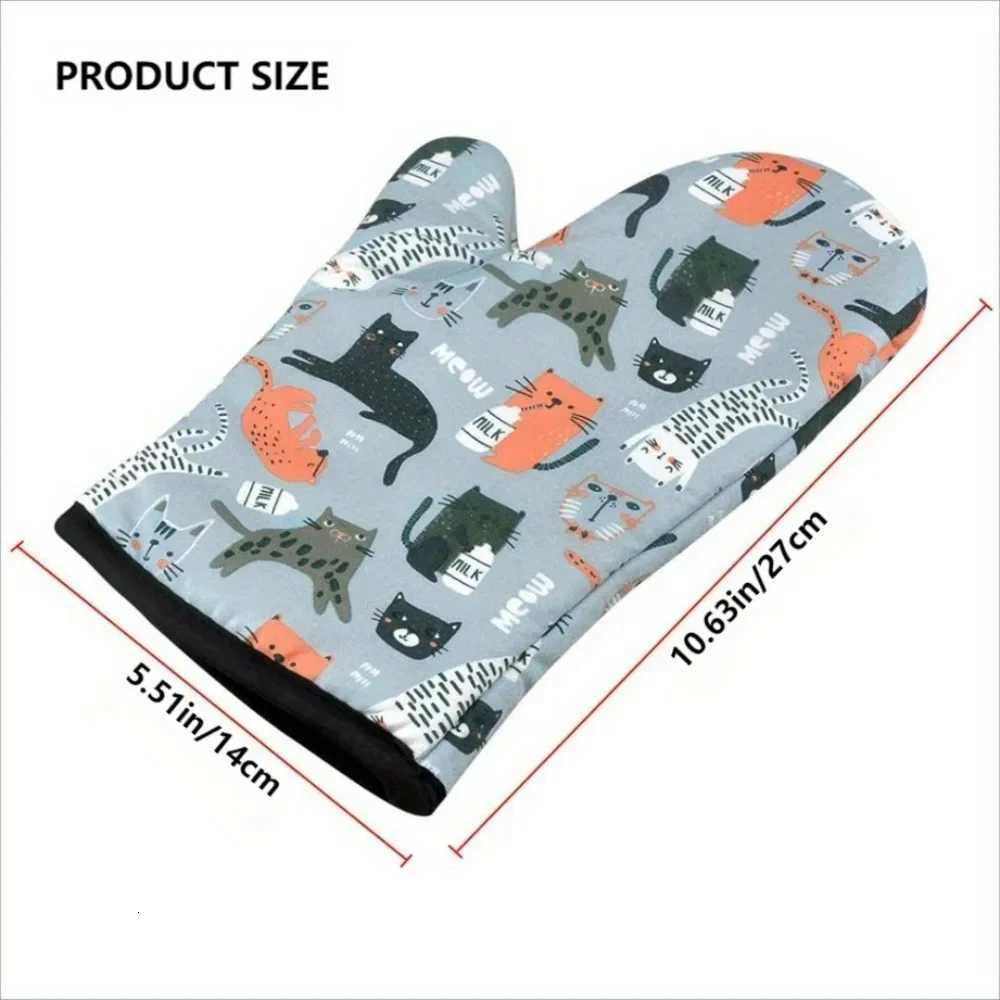Cute Cat Pattern Cotton Oven Gloves Double Thick Heat Resistant Anti-scaldke Suitable Cooking Oven Barbecue Pot Holders Gloves H251212