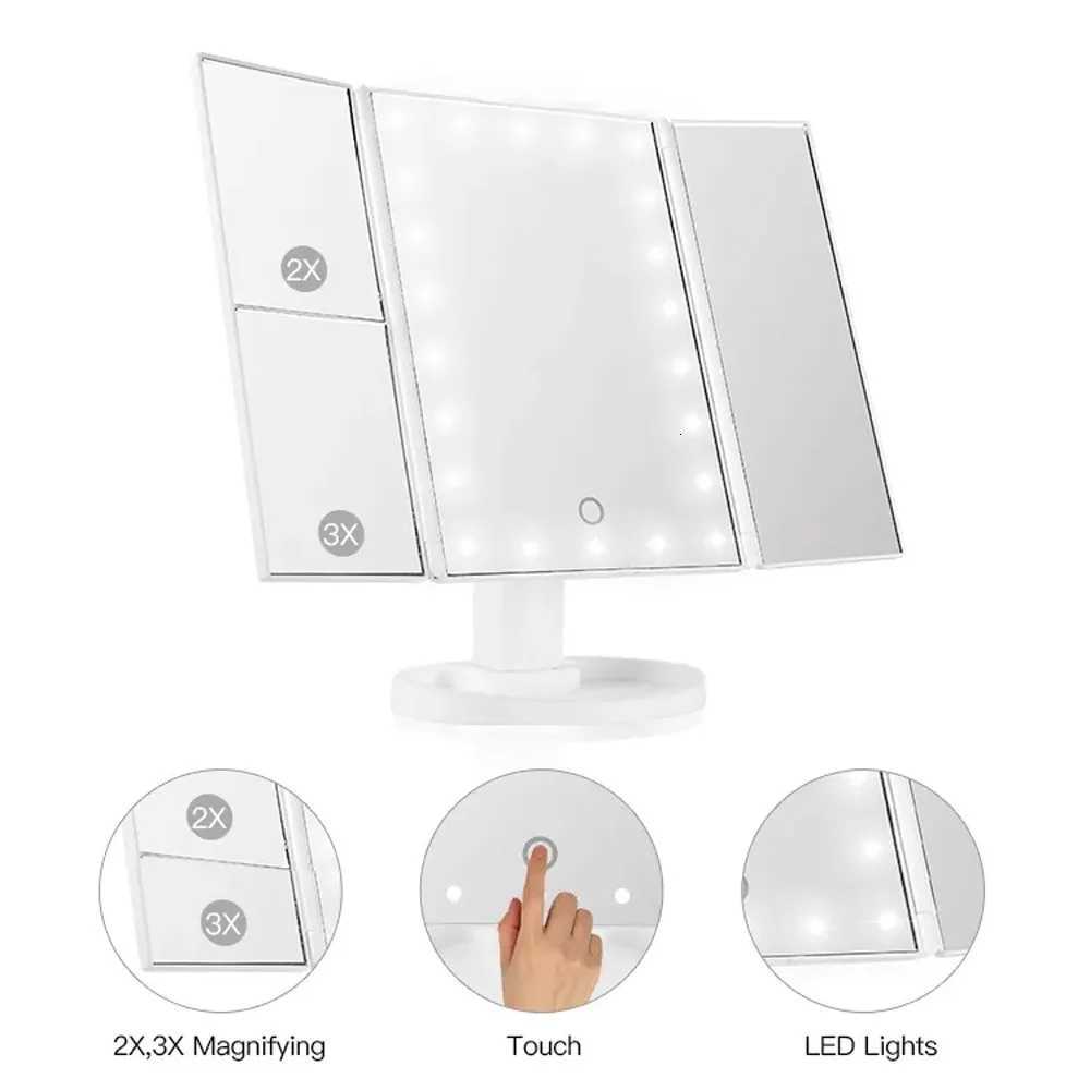 LED Vanity Makeup Mirror with Touch Control Adjustable Lighting 1X 2X 3X Magnification Trifold Design Ideal Gift for WomenT251213