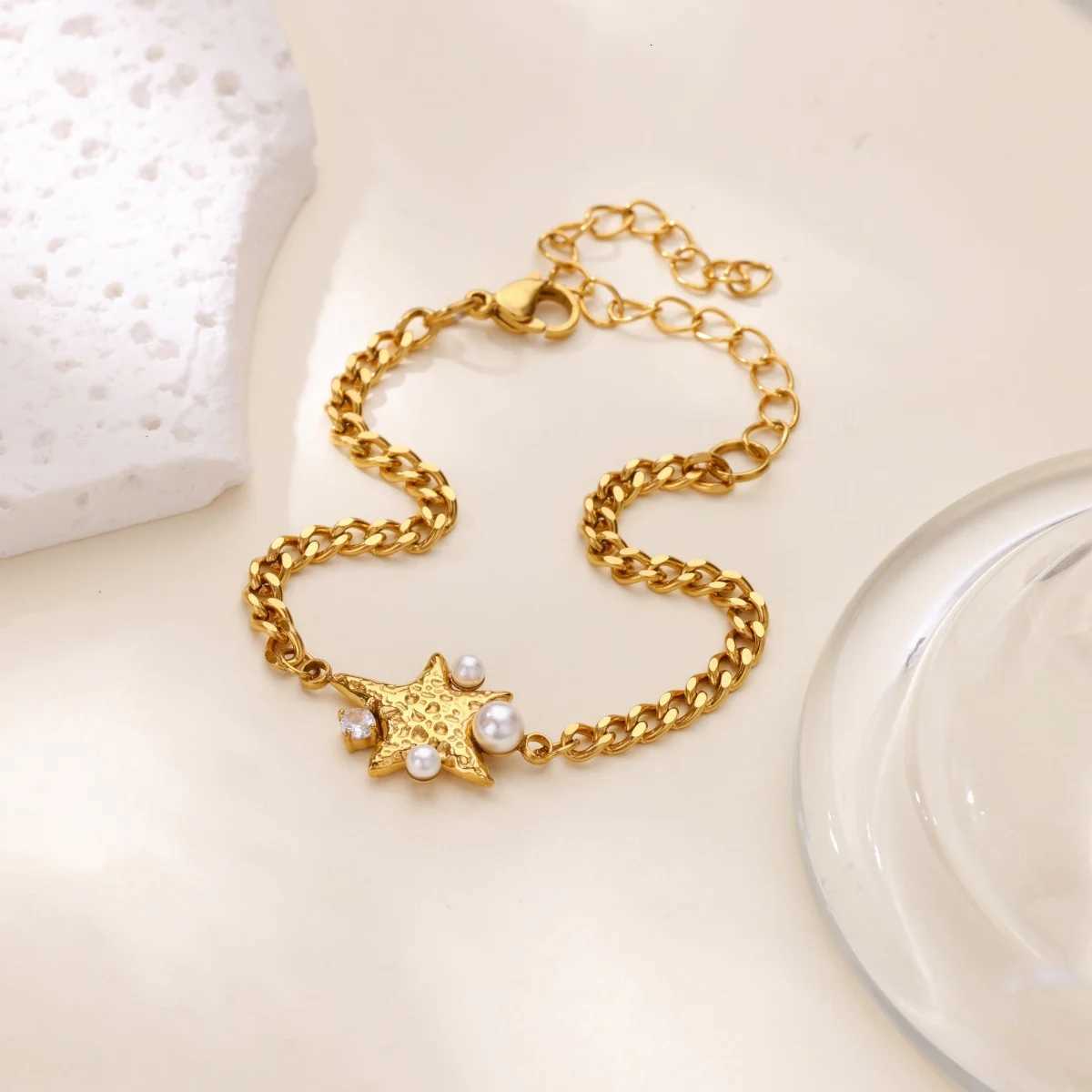 Free Shipping Imitation Pearl Starfish for Women Stainless Steel Gold Color Pendant Boho Jewelry Accesorios M251213