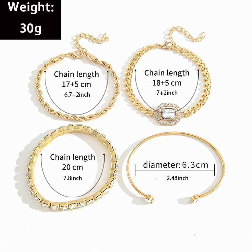 4Pcs/Set Rhinestone Decor Twisted Bangle Fashion Hollow Chain Layered Hand Geometry Simple Open For Women Birthday Gift M251213