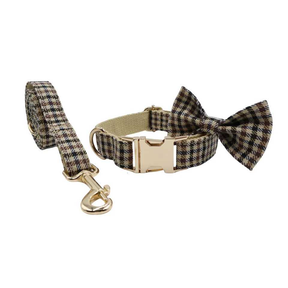 Plaid pet collar bow leash with adjustable metal buckle suitable for large medium and small dogs M251213