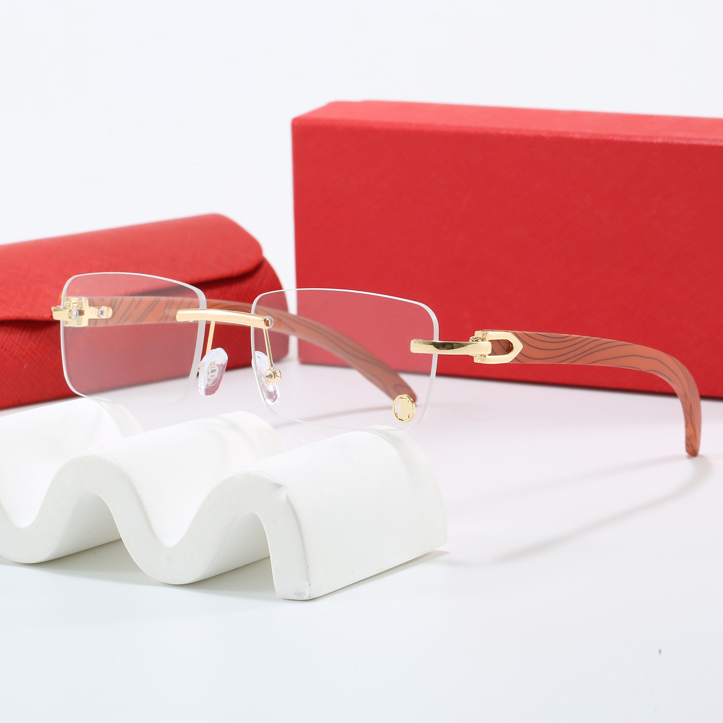 T2026 Rimless Unisex Driving Sunglasses - High Quality UV400 Lens Eyeglasses with C Decoration Z260306