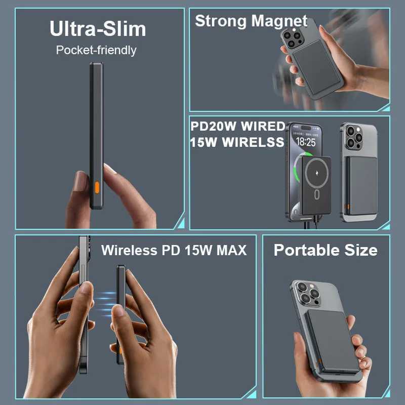 10000mAh tra Thin Magnetic Wireless Power Bank PD20W USB TYPE C Portable Fast Charging Battery for iPhone 16 15 14 13 H251213