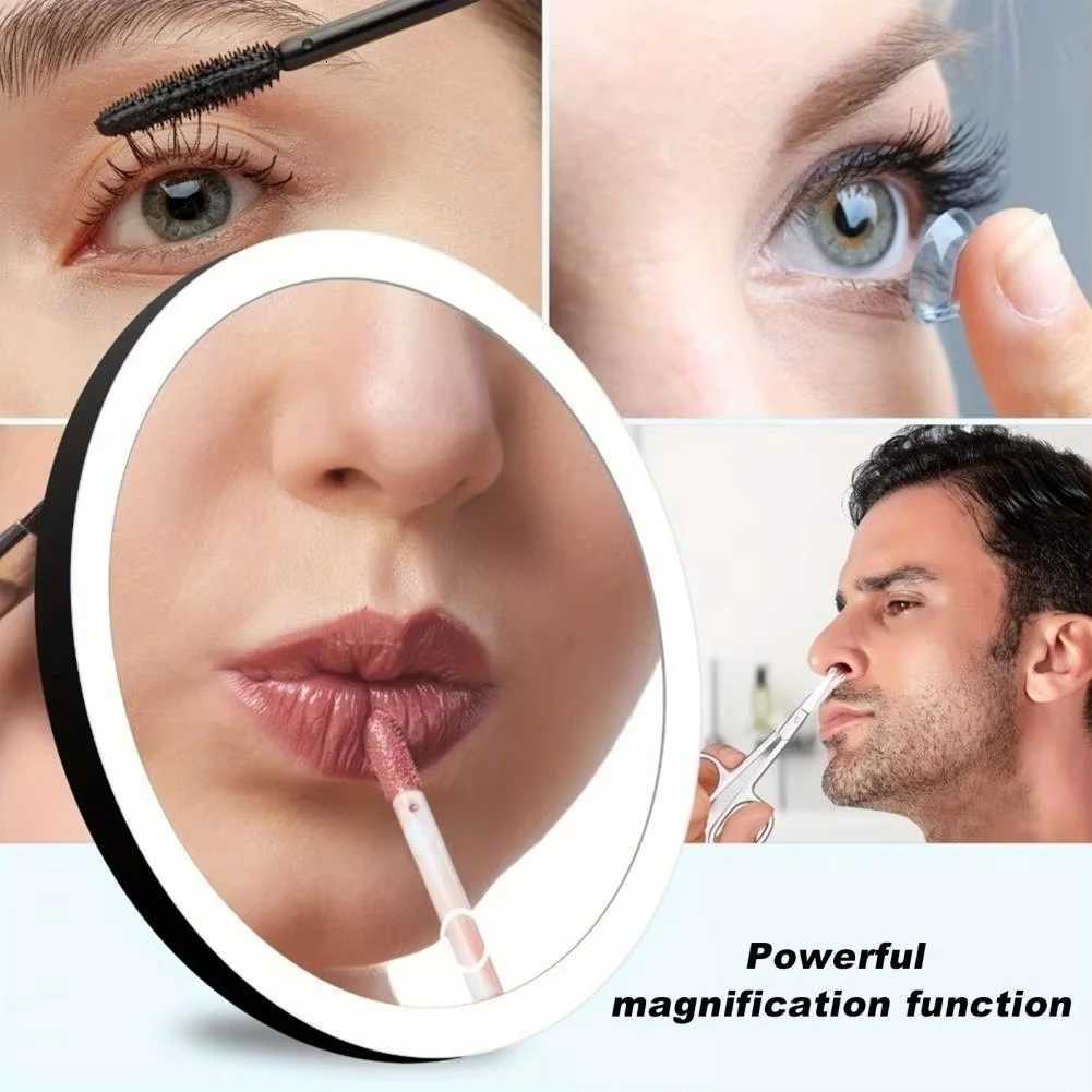 10CM 30X Magnifying Mirror With Tweezers Travel LED Makeup Mirror 3 Suction Cups Rechargeable Dimmable Magnified Vanity MirrorT251213