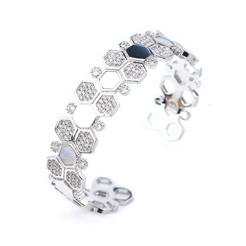 Creative Hexagonal Honeycomb Bracelet Ring Set Fashionable Personalized Inlaid Mother-of-Pearl Hand Jewelry