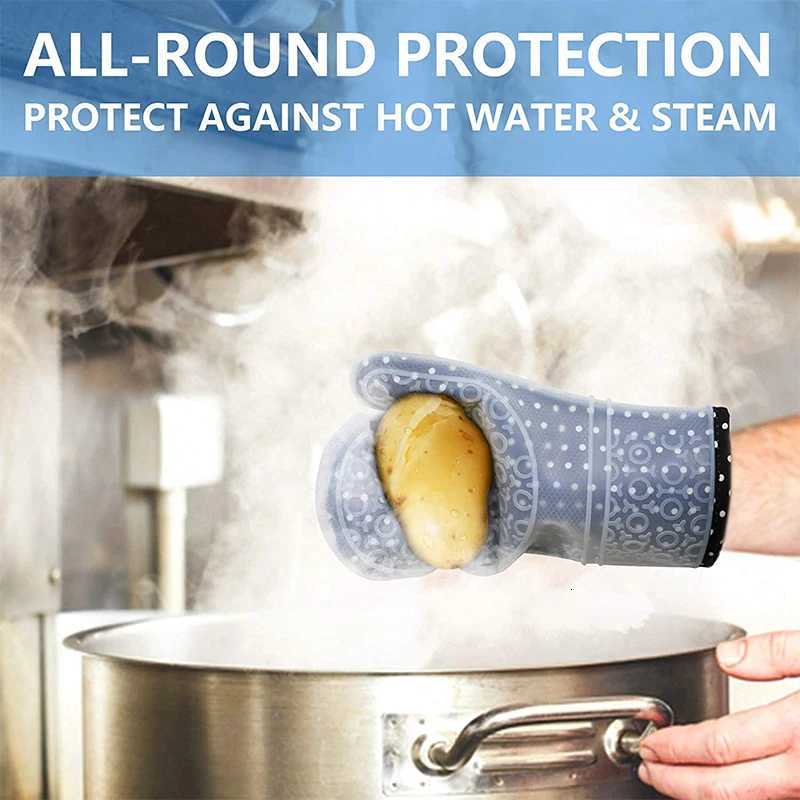 1-2Pcs Double Layer Oven Mitts Thicken Silicone Kitchen Gloves Non-Slip Oven Pot Holder Heat Resistant Baking Cooking BBQ Gloves H251212