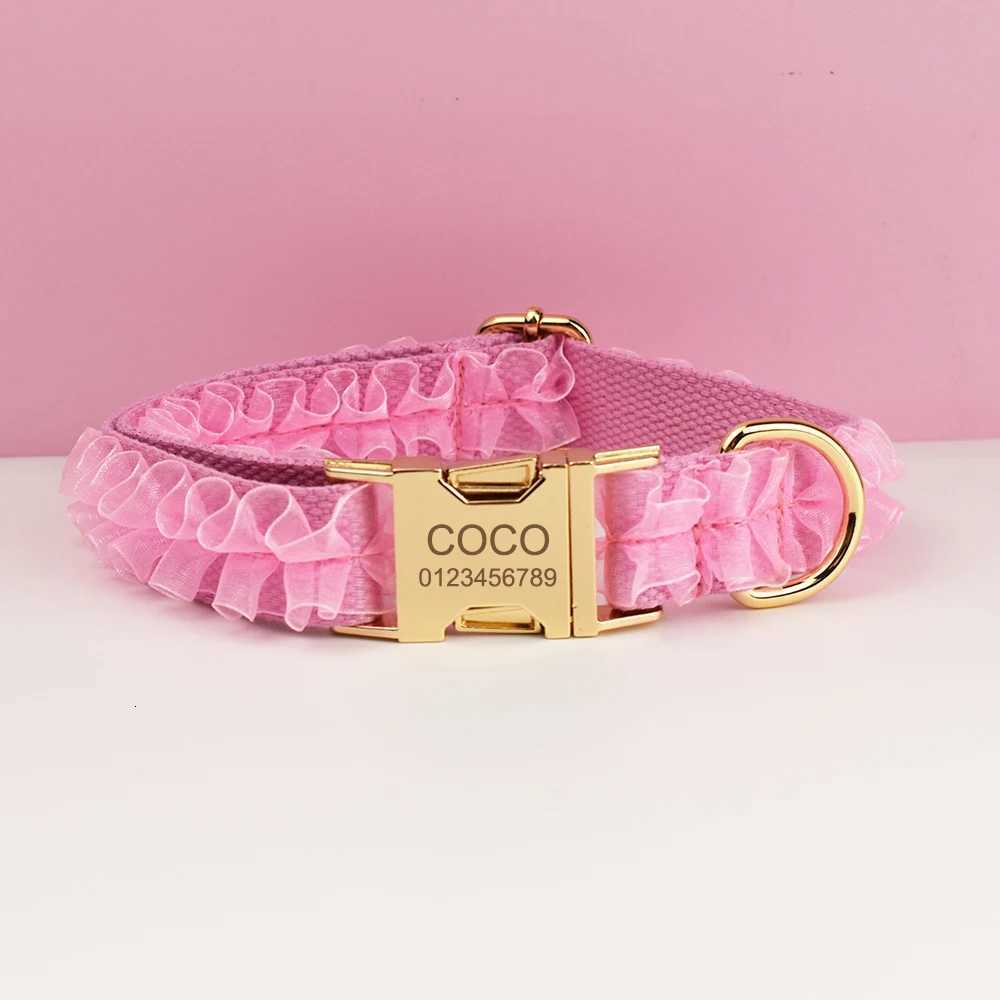 Custom Engraved Pink Lace Dog Collar - Personalized PetHarness Luxury Dog Accessories with Nameplate for Wedding Lace 02 M251213