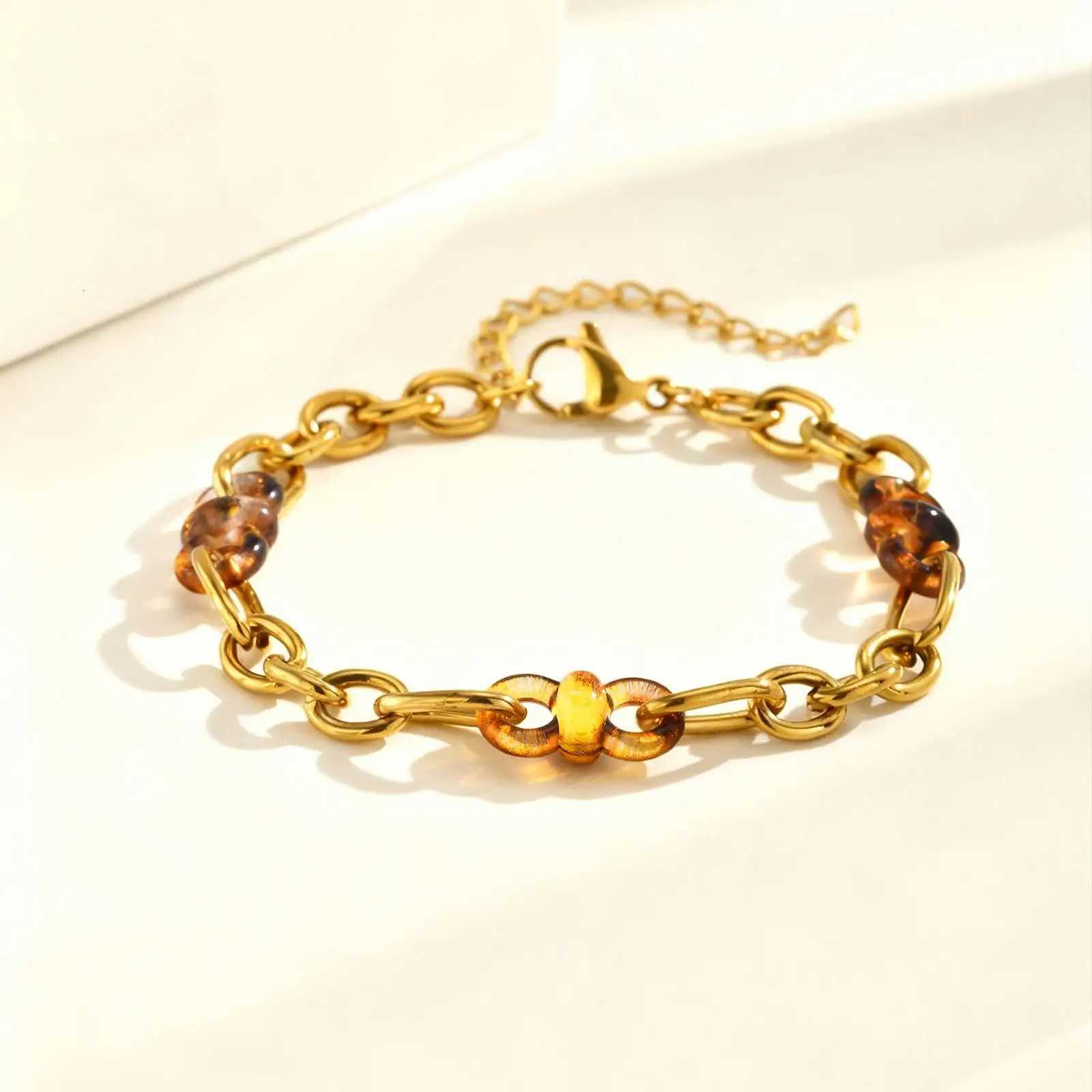 Womens Stainless Steel Enamel Link Chain Chunky Gold Plated sHypoallergenic Jewelry Gifts M251213