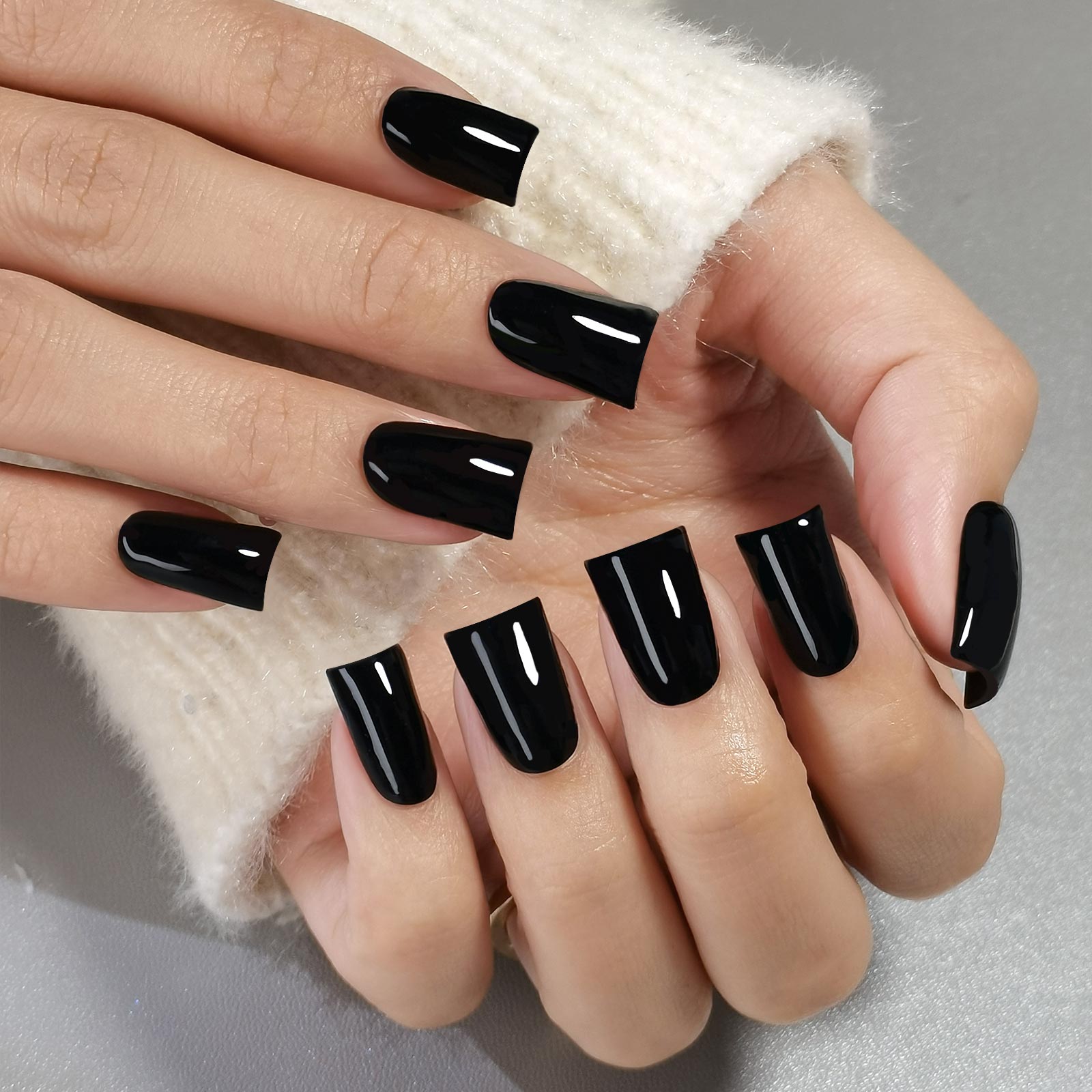 press on nails black 30 pieces of medium-length and thickened duck-foot-shaped nails,suitable as gifts for girls and ladies, as well as daily wear nai