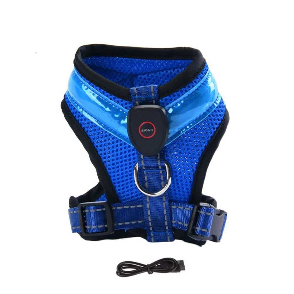 Practical Luminous Pet LED Harness Breathable Rechargeable Dog Traction Harness Waterproof Dog Vest Night M251213