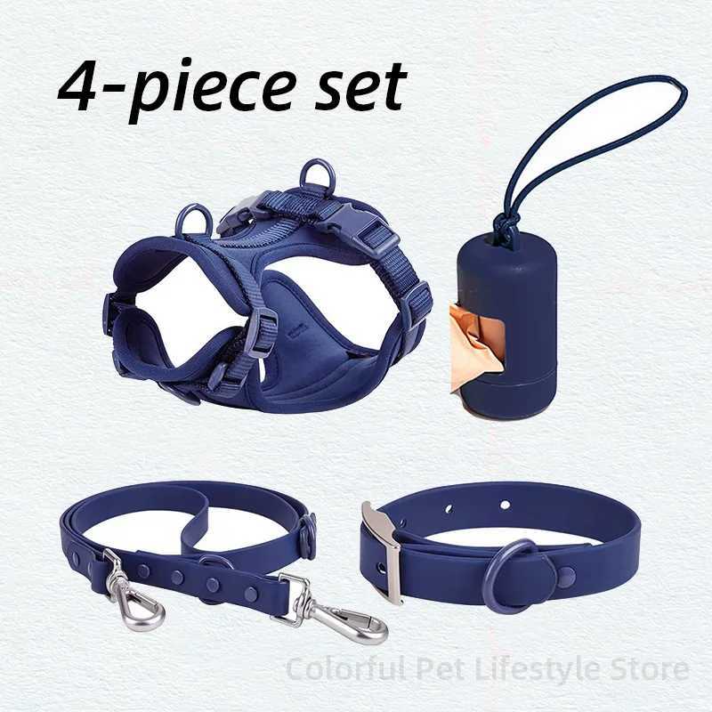 4-Piece Set Dog Harness Dog Leash Dog Collar Adjustable Waterproof Easy To Clean Dog Vest Harness With Dog Poop Bag Holder M251213