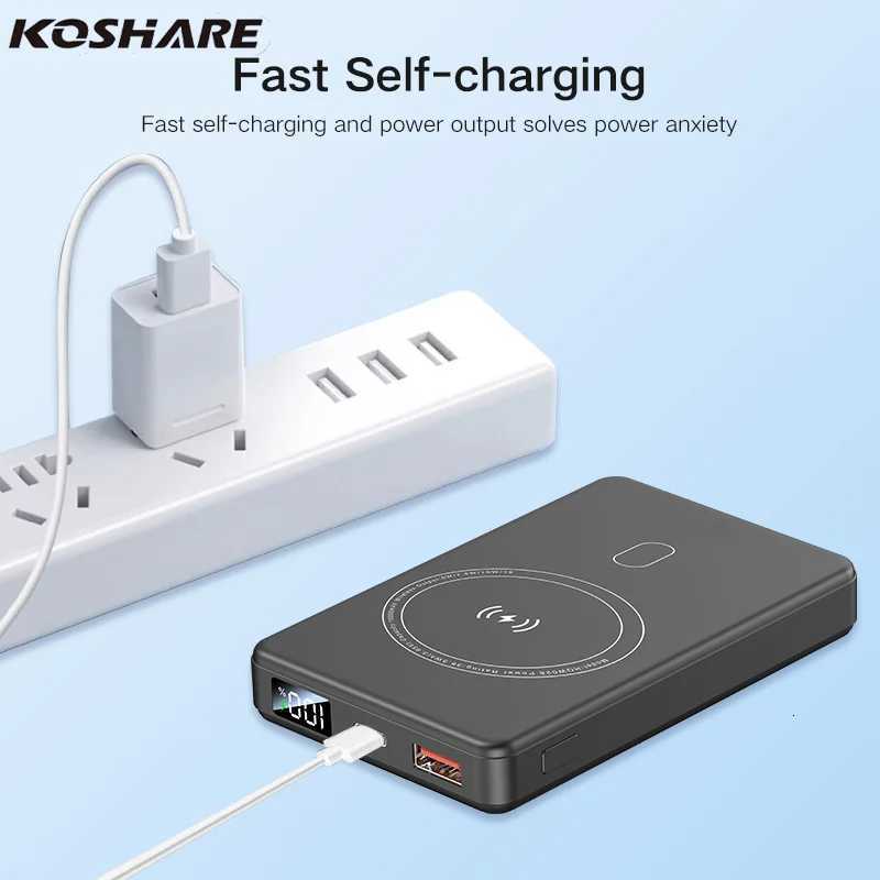 KOSHAREOutdoor Mini Magnetic Wireless Power Bank Lithium-Ion Charger with LED Charge Indicator Portable Cell Phone Charging Bank H251213