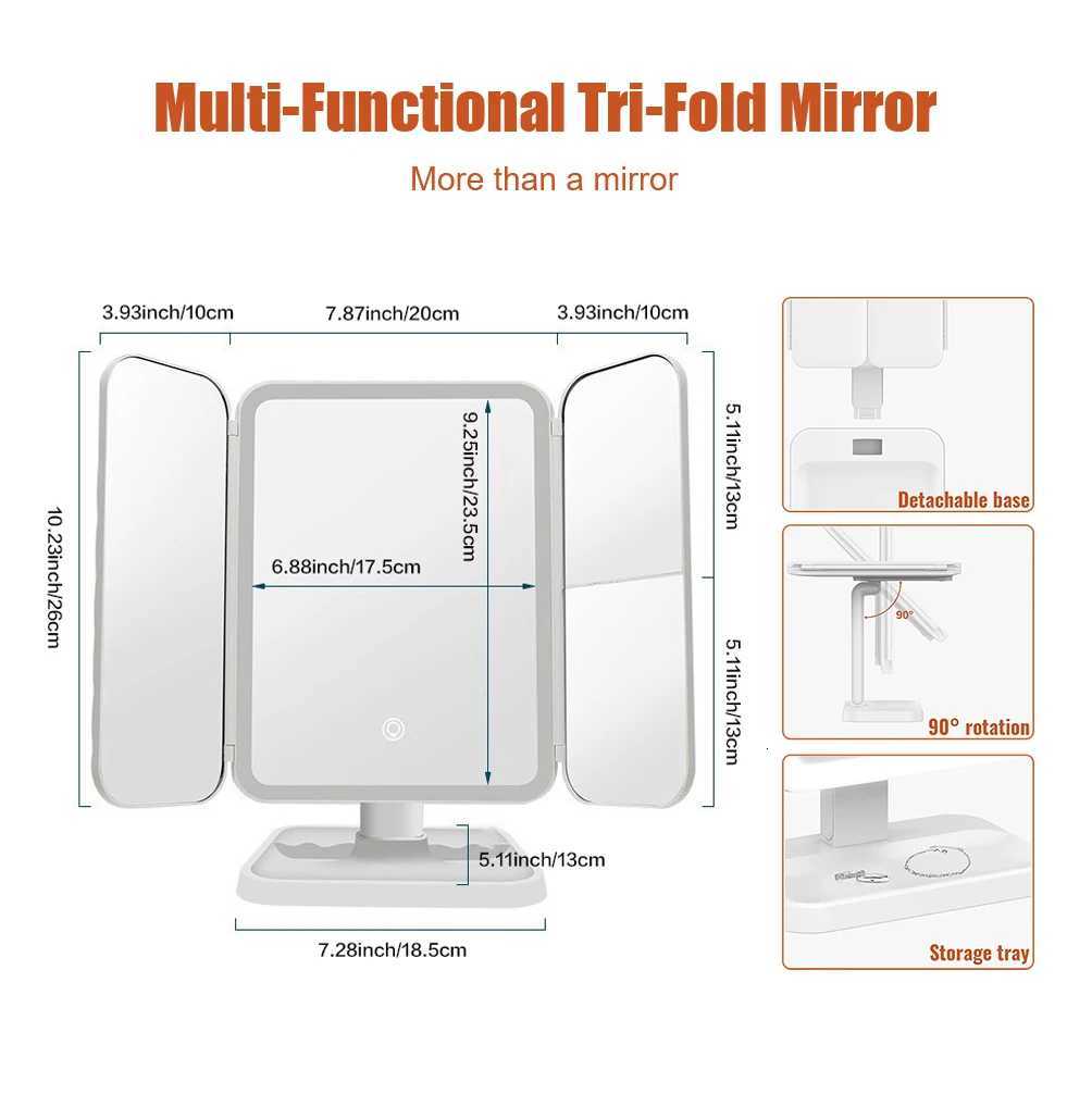 Trifold Makeup Mirror with LED Lights Vanity Dressing Cosmetic Mirror for Travel Bathrooms Desk Home Use Ideal GiftsT251213