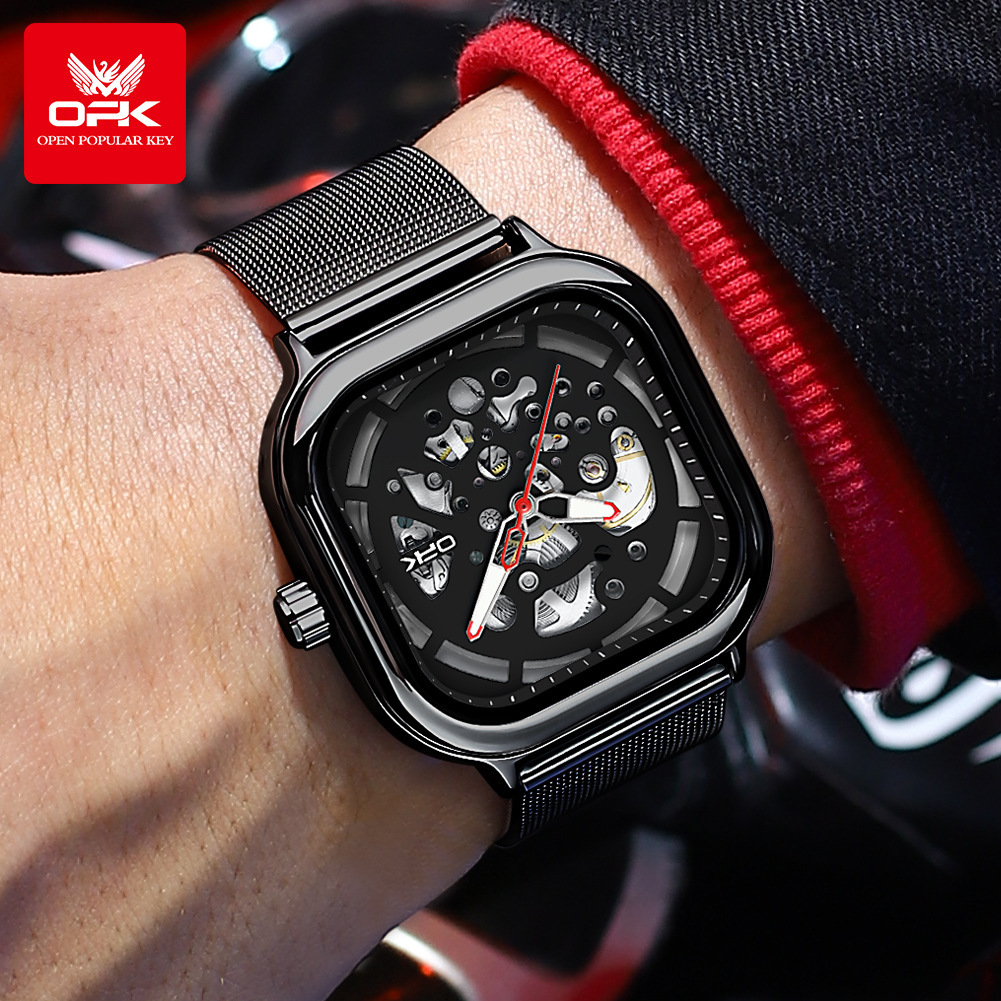 OPK Designer's New Luxury Personalized Classic Square Dial Mechanical Waterproof Outdoor Sports Watch For Men