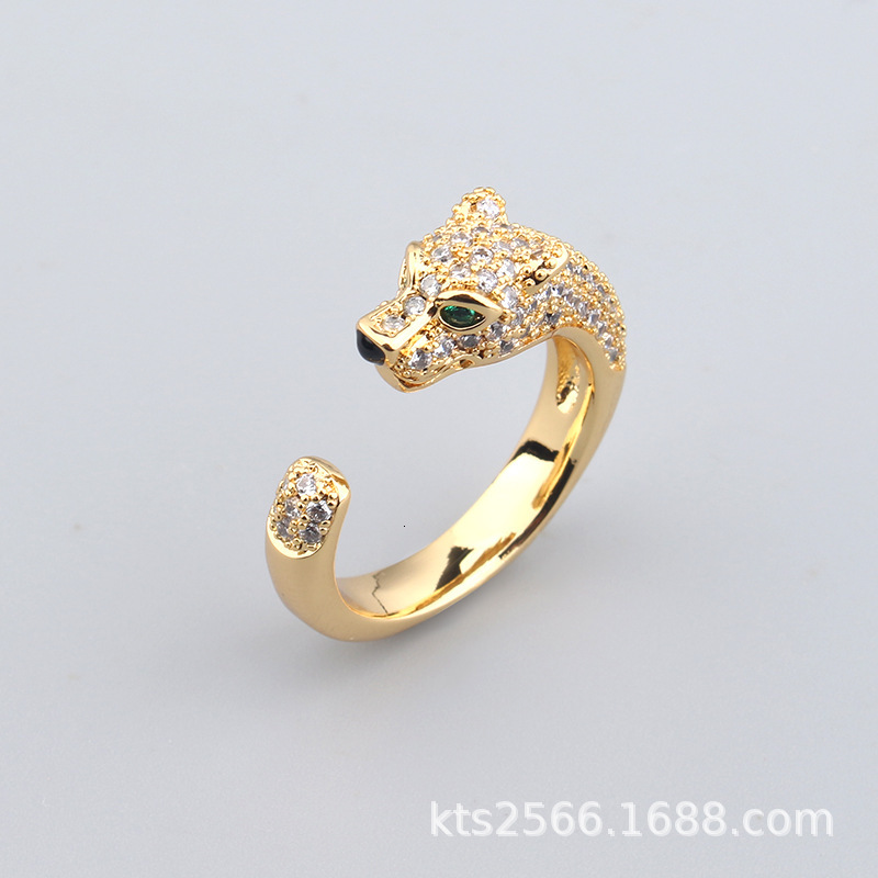 New Leopard Simple Micro Pave Zircon Green Eye Bracelet Ring Set Unisex Casual Personality Jewelry