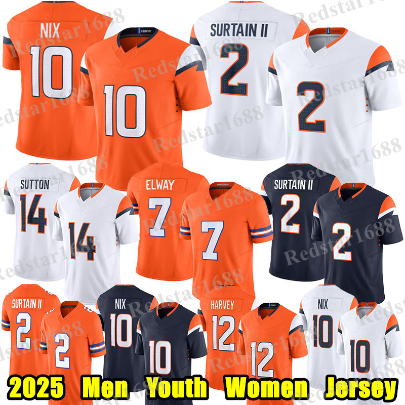 #10 Bo Nix Football Jersey #2 Pat Surtain II Courtland Sutton RJ Harvey JK Dobbins Champ Bailey Peyton Manning Quinn Meinerz Hufanga John Elway Jahdae Barron jerseys