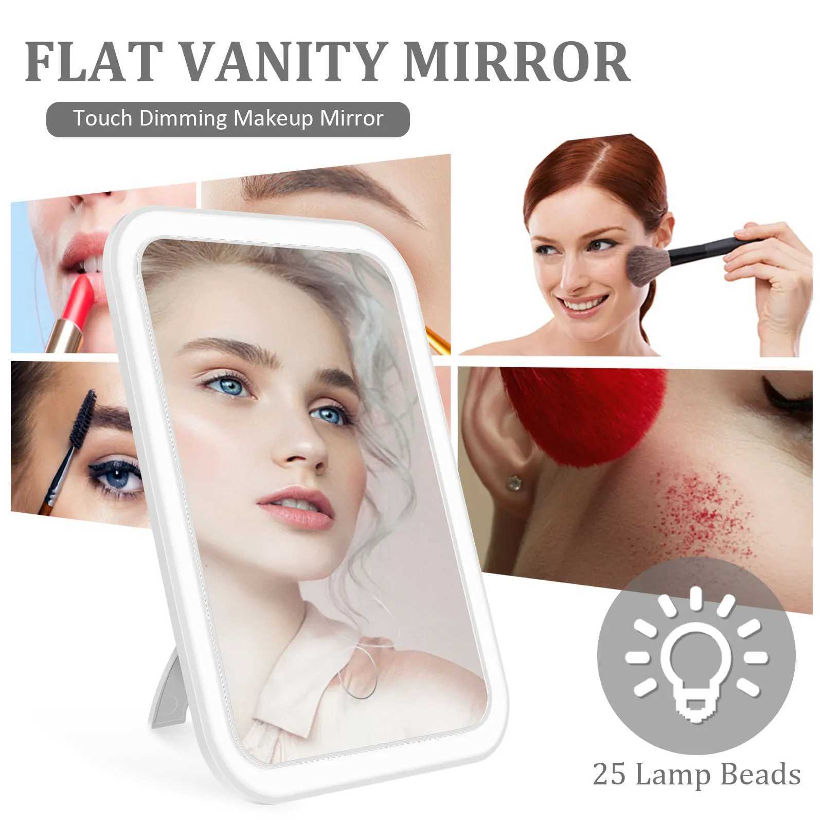 LED Dimmable Makeup Mirror Desktop Folding Compact Square Travel Cosmetic Portable Lighted Vanity Mirror Touch Screen TabletopT251213