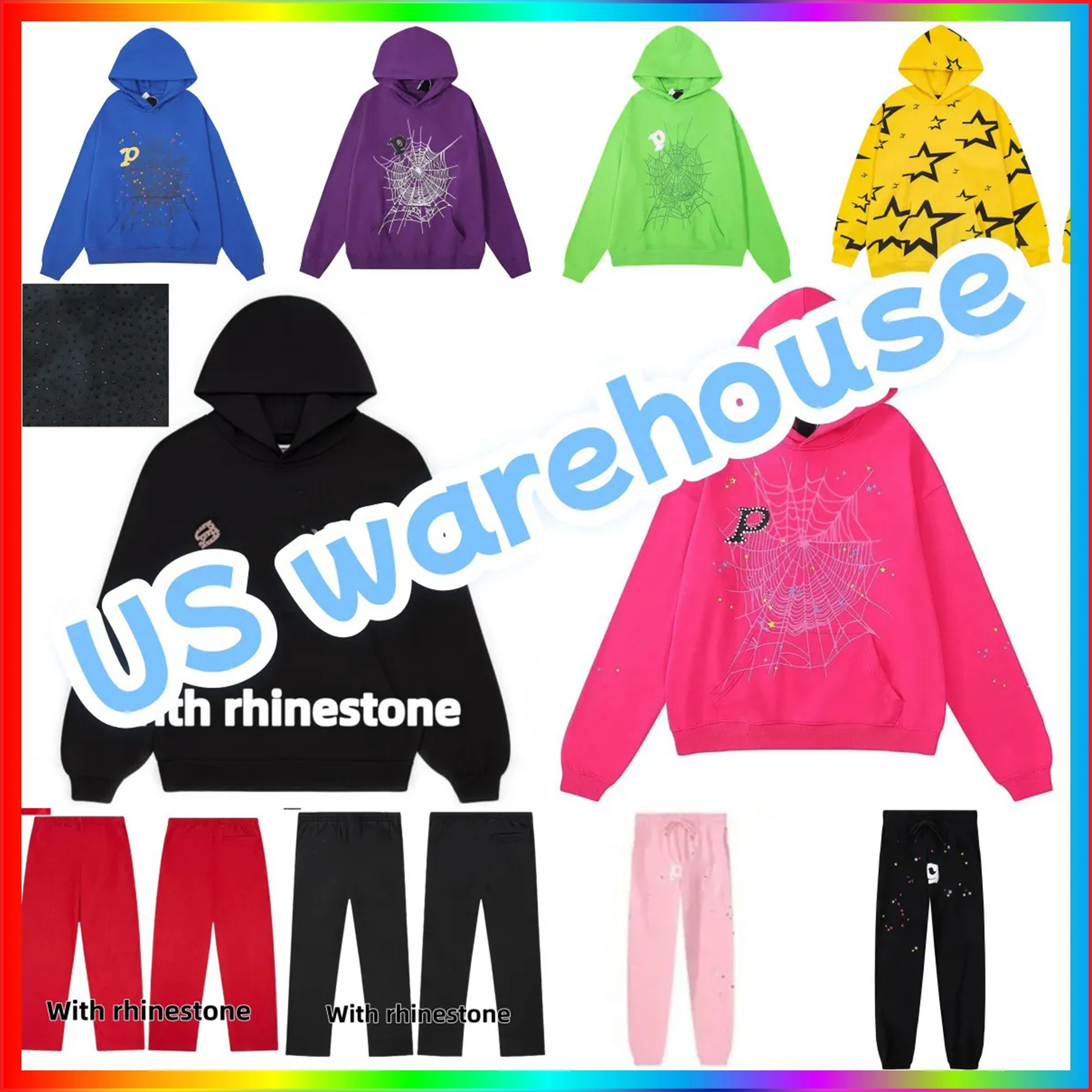 5A mens designer hoodie spider hoodie Fashion Pullover High Quality Sweatshirts Street Young Thug essential Hip-hop Clothing puff print spider hoody tracksuit Set