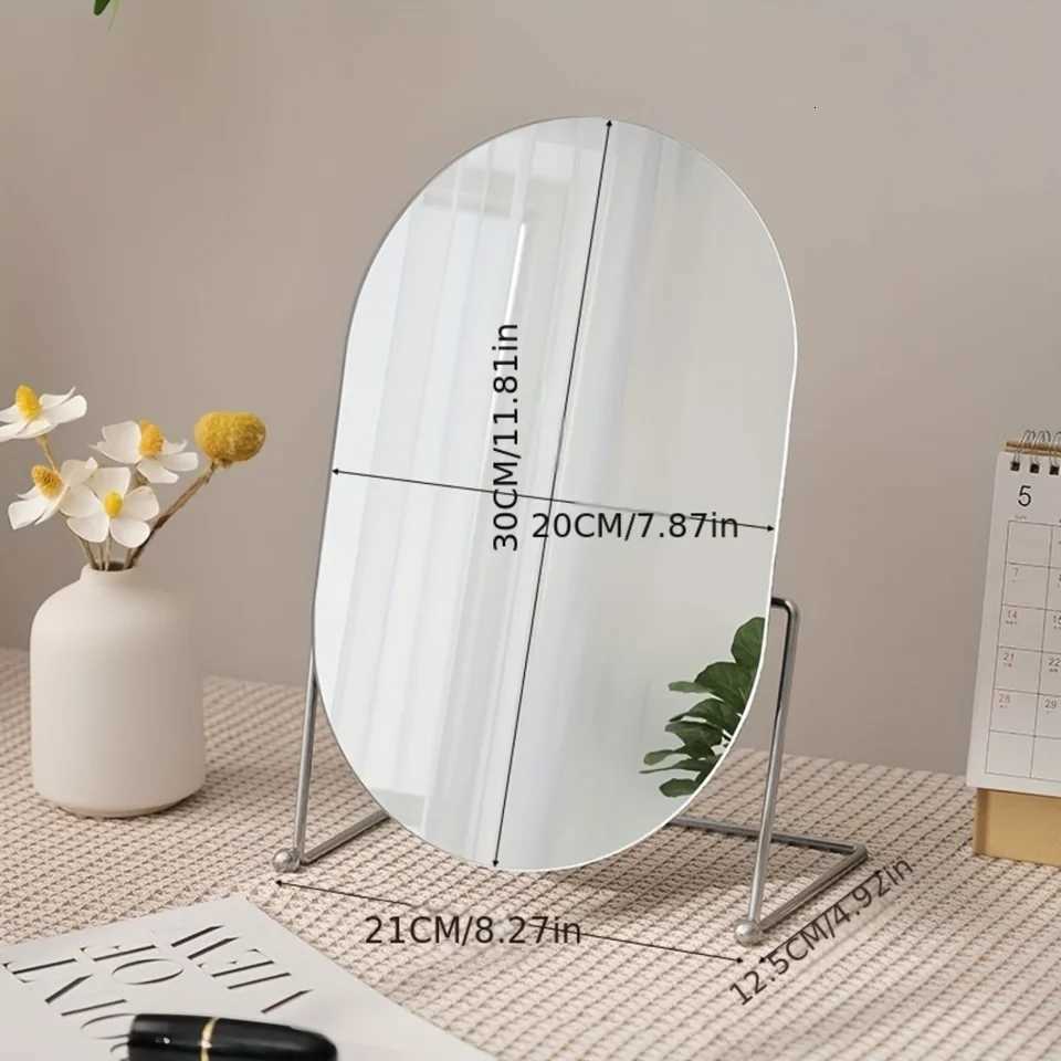 1pc Modern Style Desktop Dressing Mirror Swivel Vanity Mirror Standing Cosmetic Mirror Oval Makeup Mirror For Counter BedT251213