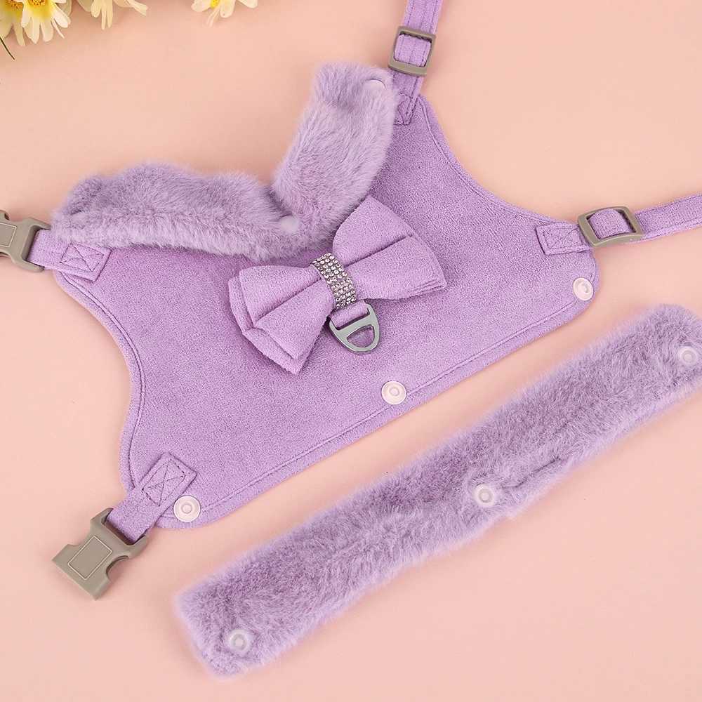 Warm Winter Dog Harness and Leash Set Cute Bowknot Pet Fur Vest Pets Puppy Clothes Vest Small Dog Clothing French Bulldog M251213
