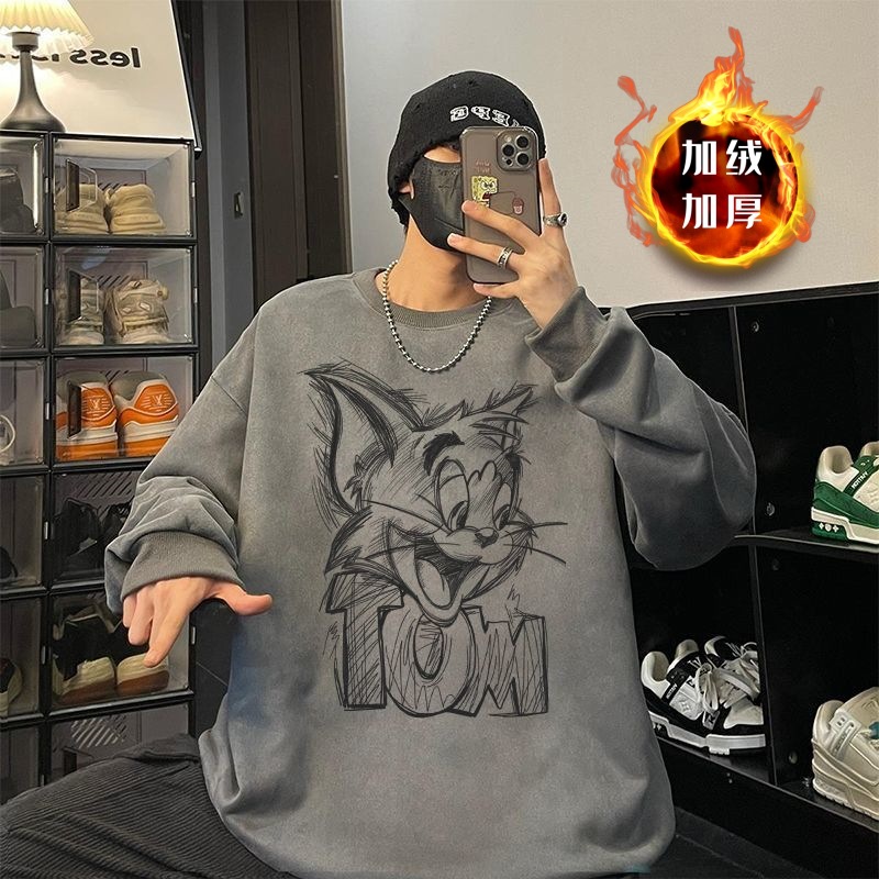 Street-Stunning Retro Versatile Crew Neck Sweatshirt for Men: Faux Suede, Korean Style, Loose Fit, Japanese & American Style, 2025 Autumn Winter
