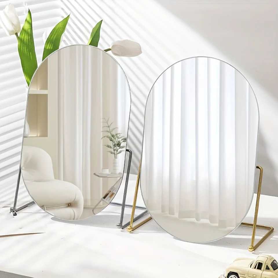 1pc Luxury Oval Makeup Mirror With Stand Rotatable High-Definition Vanity Mirror Bedroom Tabletop DecorT251213