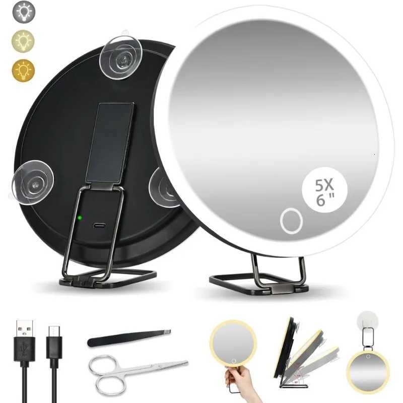 6 Inch Adjustable Stand Magnifying Mirror with Light High-Definition Suction Cup LED Makeup Mirror Foldable 5/10/20/30xT251213