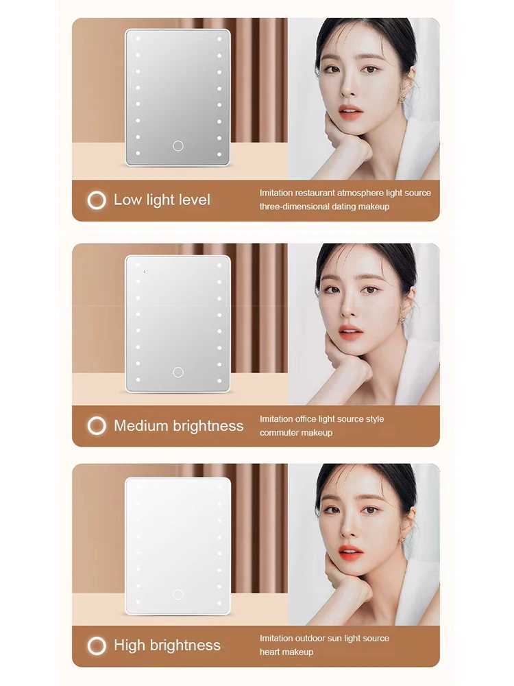 Vanity Makeup Mirror With lights Cosmetic Mirror Touch Switch Portable USB Charge or Battery Power Folding Stand Travel HandheldT251213