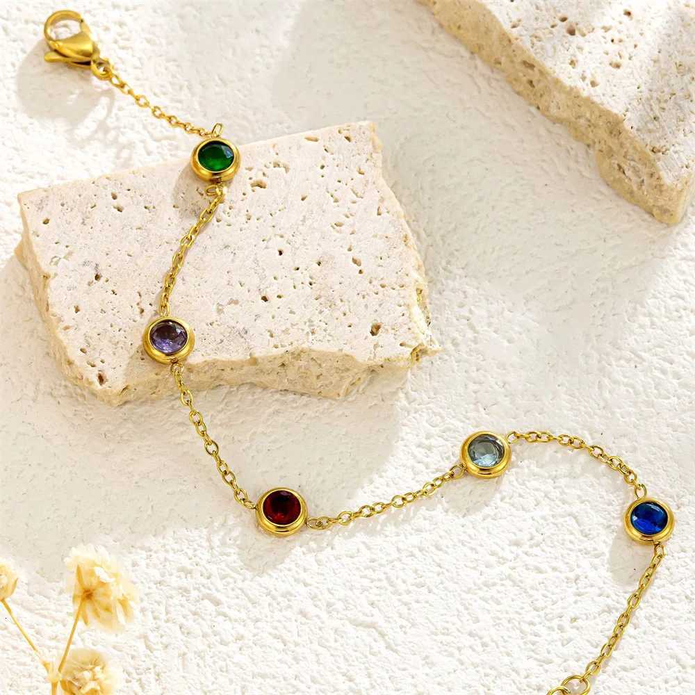 Punk Tiny Small Chain Link Gold Color Stainless Steel Multicolor CZ Charm s for Women Jewelry Gift Braclet 2025 M251213