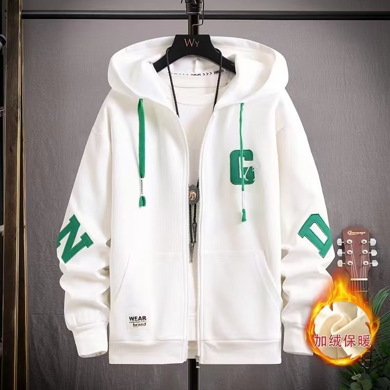 Autumn & Winter Fleece-Lined Zip-Up Sports Hoodie for Junior & Senior High School Students