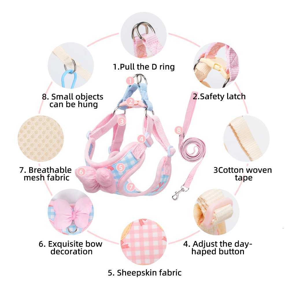 Small Dog Leash Bowknot Harness Hiking Vest-Style Schnauzer Outdoor Harness Breathable Pet Wearables Dog Daily Walk Leash M251213