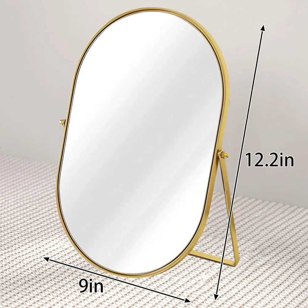 Vanity Makeup Mirror with 90Adjustable Rotation Oval Golden Metal Framed Standing Table Mirror for Bedroom BathroomT251213