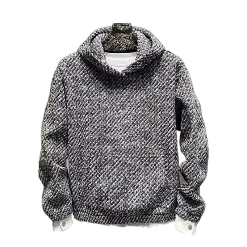 New Trendy Retro Little French Style Hooded Sweatshirt for Men 2026 Autumn Winter Heavy Tweed Loose Pullover Long Sleeve Top