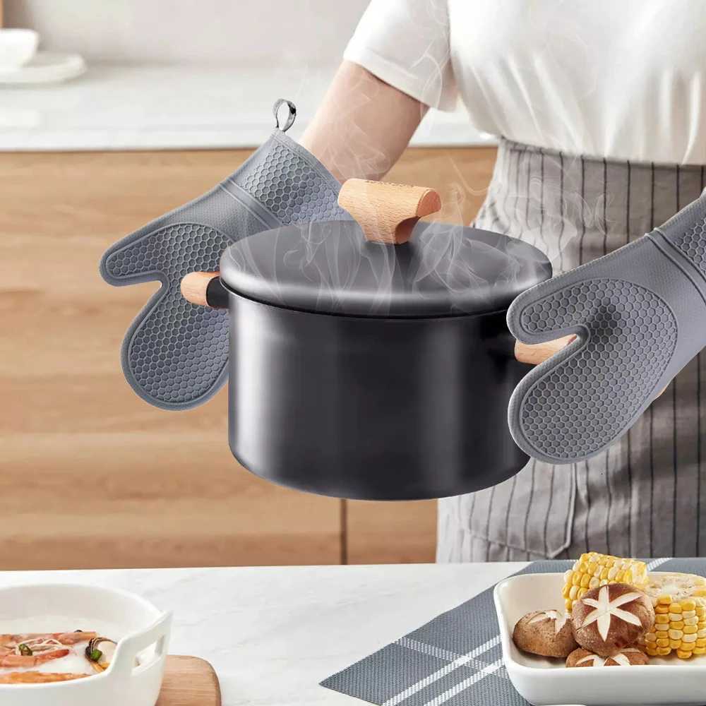 Heat Resistant Silicone Oven Mitts Set with Soft Cotton Lining Long ible Thick Silicone Oven Gloves Kitchen Mitt H251212
