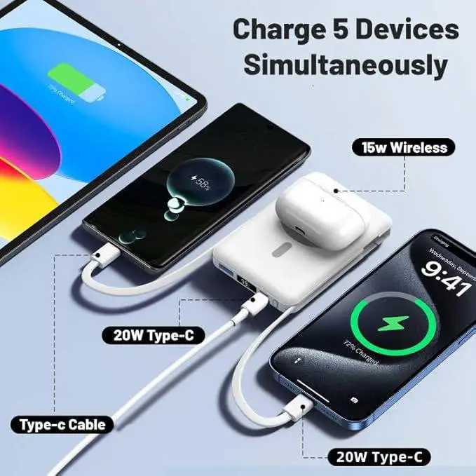 Magnetic Power Bank with Foldable Stand Integrated Lightning/USB-C Smart Display for iPhone 15/16/17 Pro Max H251213