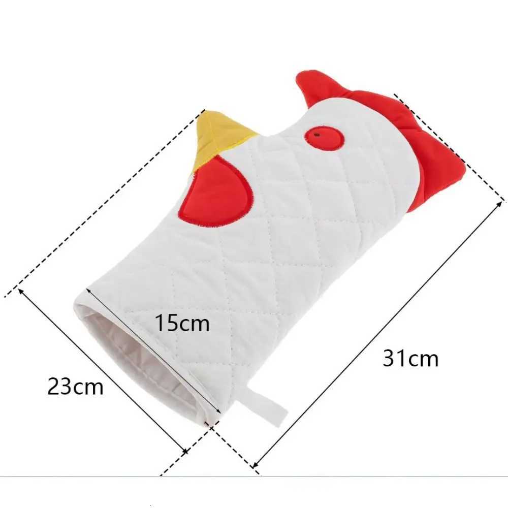 Cartoon Anti-Scalding Rooster Trim Oven Mitts Heat Resistant Thicke Baking Gloves Cotton Li Microwave Mitts Bakery H251212