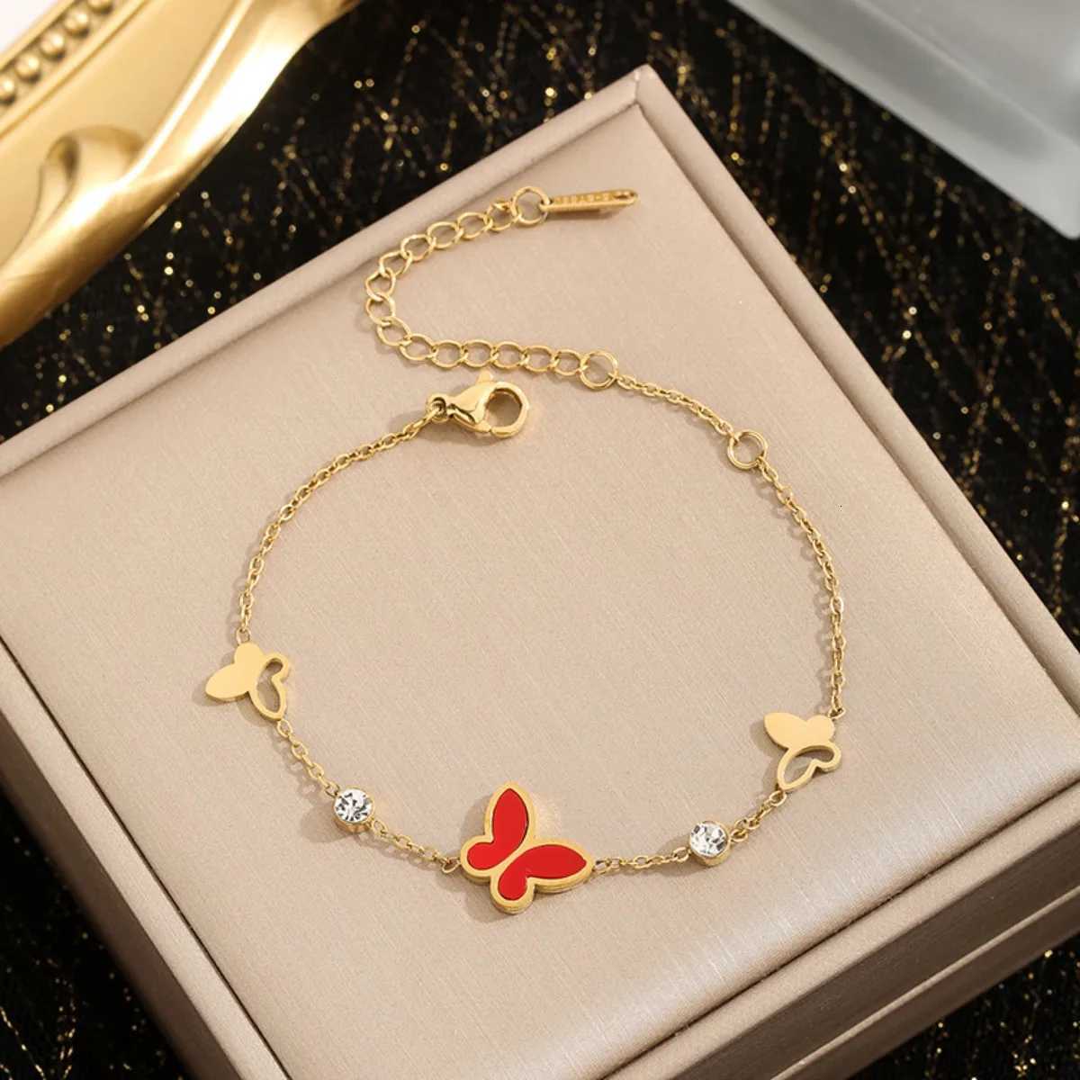 Luxury Gold Color Butterfly - Stainless Steel Jewelry for Women Hypoallergenic Gift Party Zircon Bangles Accessories M251213