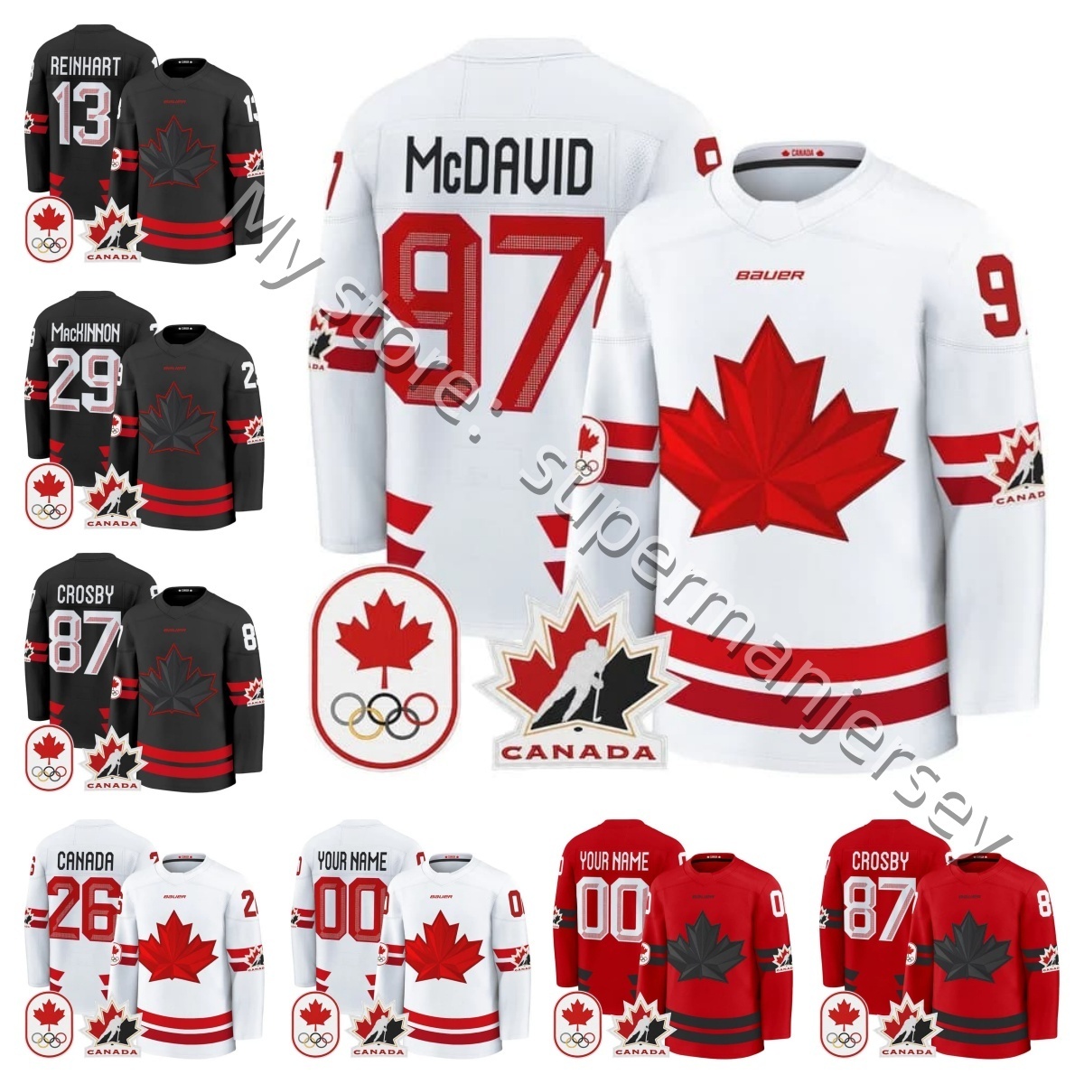 Team Name Canada 2026 Olympicss Hockey Jerseys Sidney Crosby 87 Mcdavid Nathan Mackinnon Brayden Point Cale Makar Sam Reinhart Custom Hoodie jersey Men
