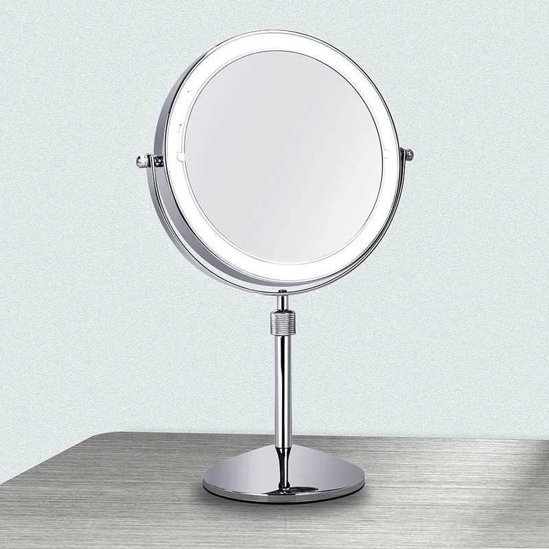 8 inch Bedroom or Bathroom table Lifting Makeup Mirror 3X 5X 10X Magnifying Double Mirror with LED Light Rotate 360 degrees MirT251213