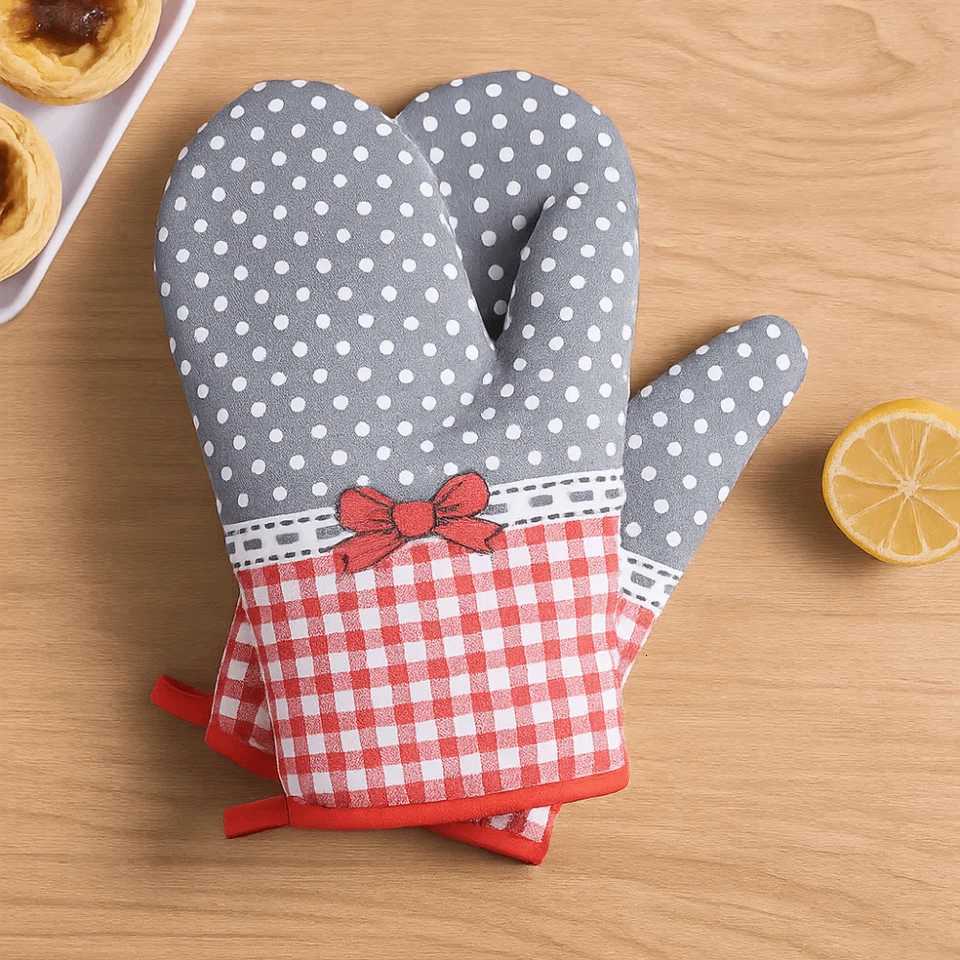 Household Printed Flower Dots Heat Insation Gloves Thicke Anti-Scalding Insation Gloves Microwave Gloves Kitchen H251212