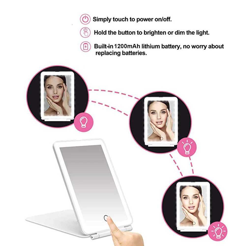 USB Charing Folding Makeup Mirror 10x Magnifying Touch Screen Dressing Cosmetic Glass LED Light Bedroom Beauty Vanity Table ToolT251213