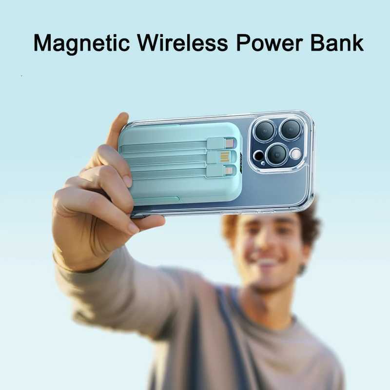 10000mAh Wireless Magnetic Power Bank Built in 3 Cables Portable External Battery For iPhone 16 Fast Charging Powerbank H251213