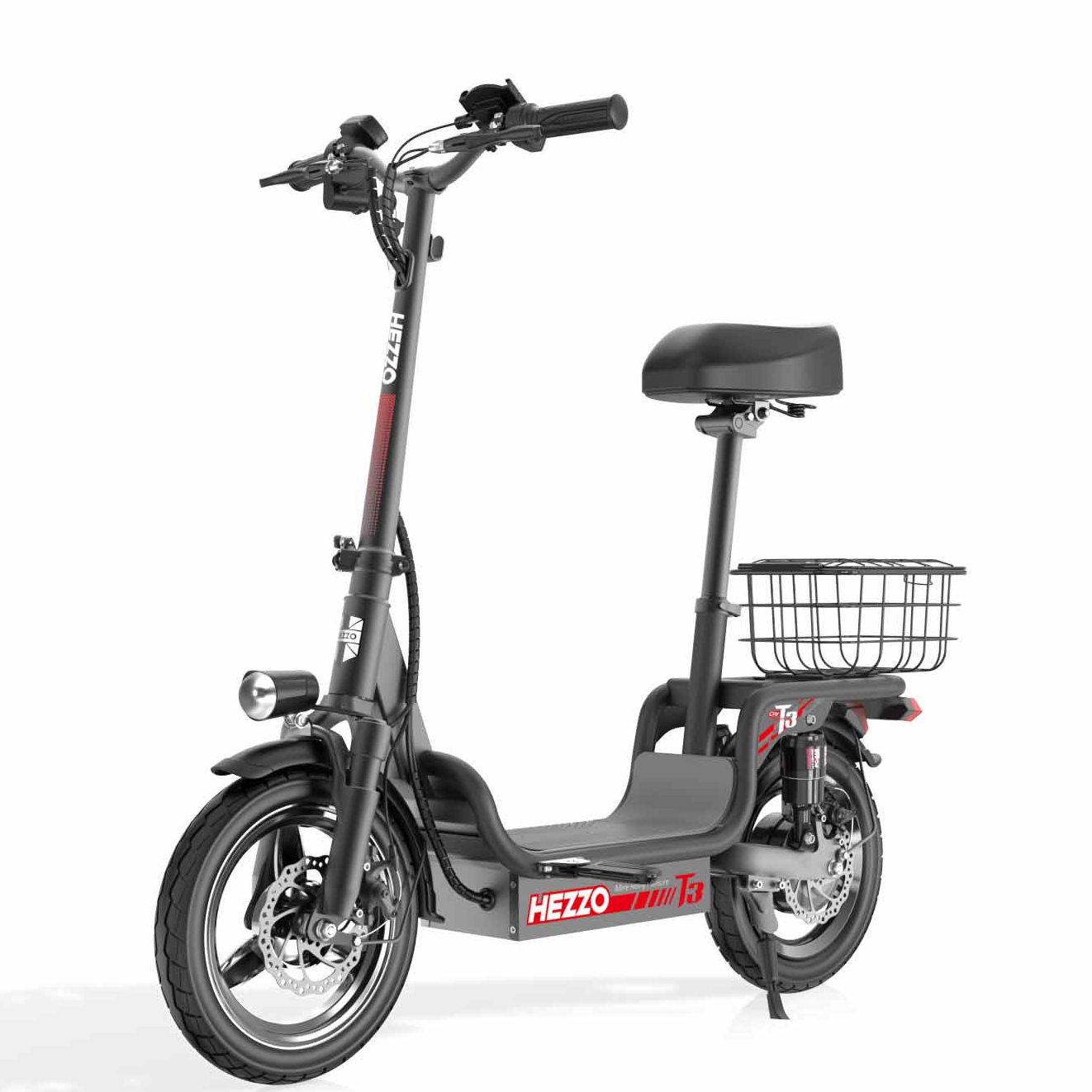 HEZZO T3 Durable Escooter 48V 750W 14Inch Powerful Electric Commute Scooter With Basket 150Kgs Load 15Ah Foldable Electric Kick Scooter