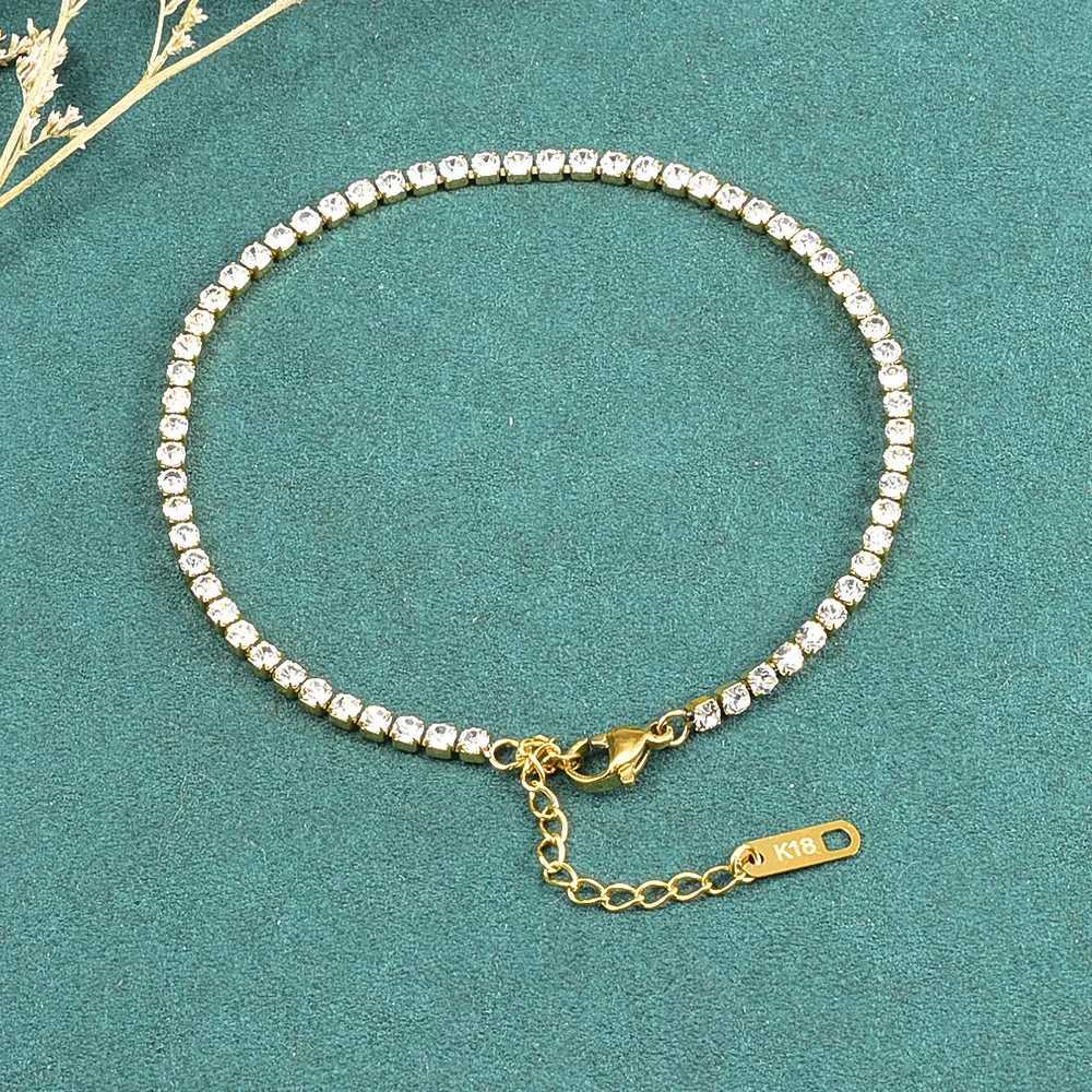 18K Gold Plated Tennis Stainless Steel Micro Setting Crystal Chain for Women M251213