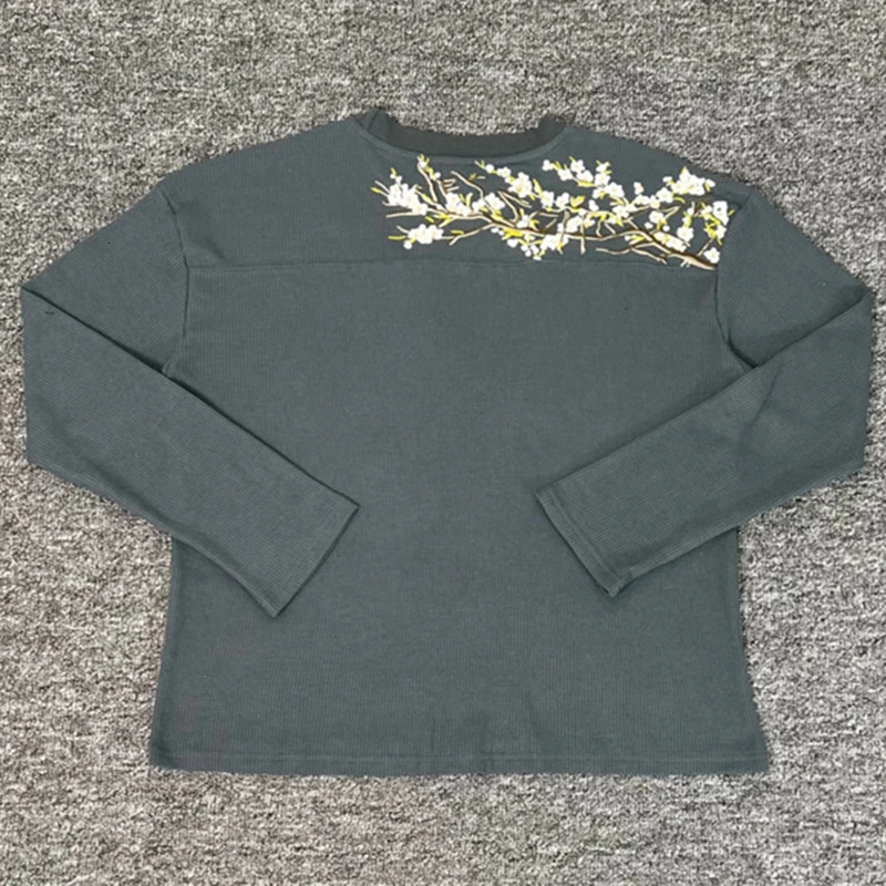 25fw Waffle Long Sleeve Derschutze Cherry Blossom Embroidery T Shirt Men Women Quality Heavy FabricUnisex Tee Tops T-Shirt 251211