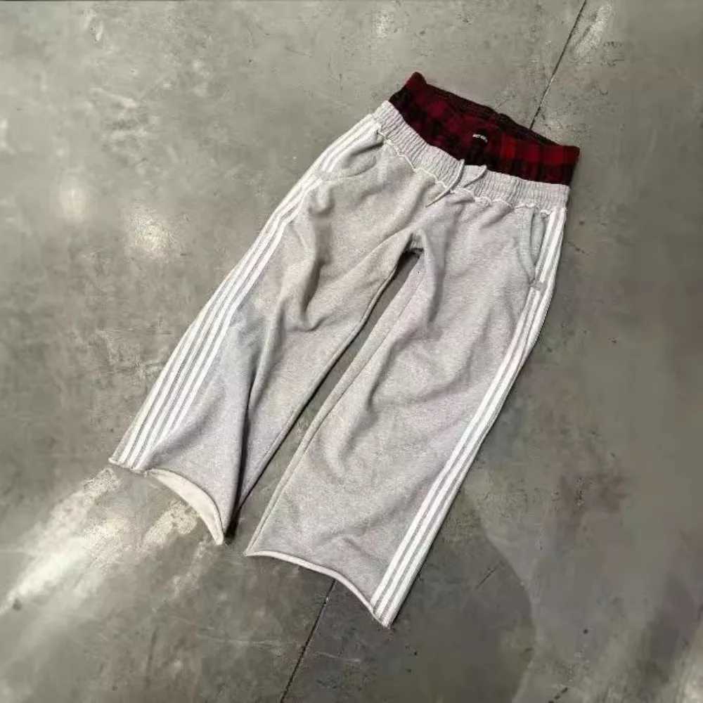 Baggy Wide Leg Sweatpants for Women Plaid Patchwork Sweat Pants Loose Long Pants with Pockets X251213